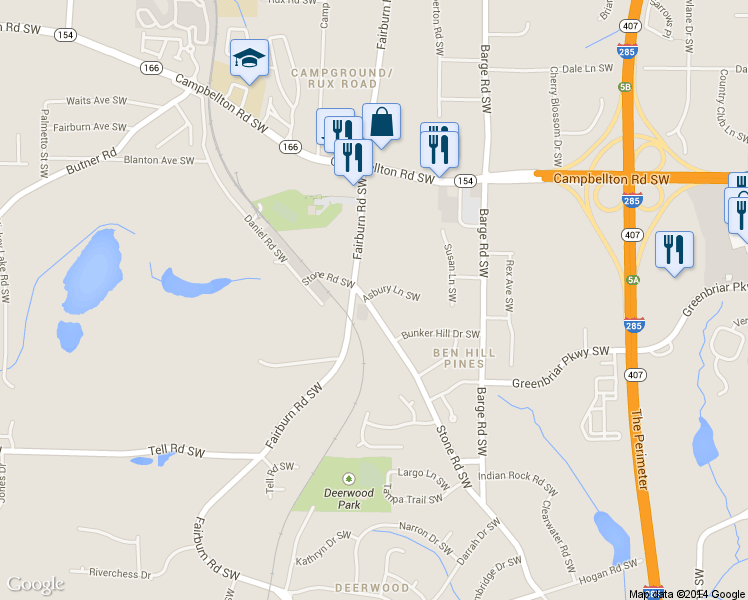 map of restaurants, bars, coffee shops, grocery stores, and more near 3880 Stone Road Southwest in Atlanta