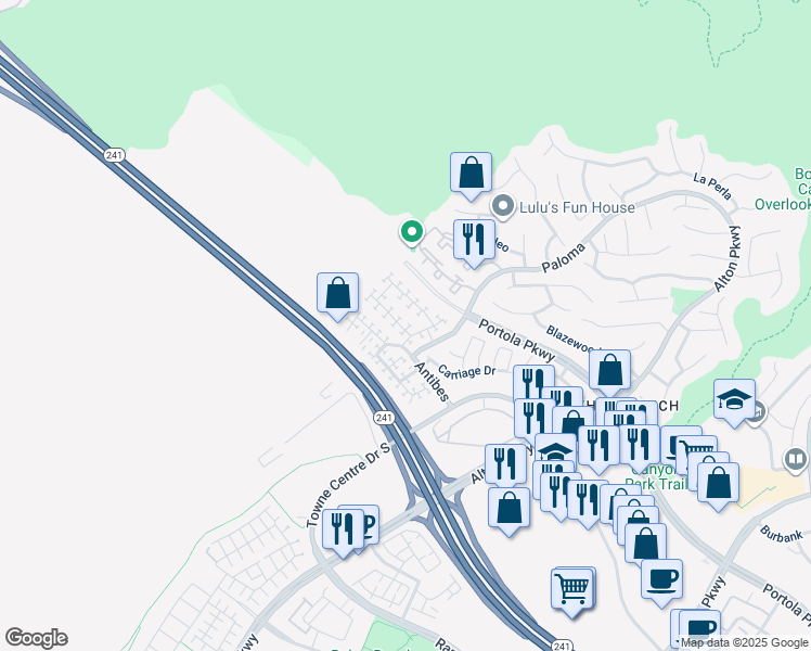 map of restaurants, bars, coffee shops, grocery stores, and more near 94 Anacapa Court in Lake Forest