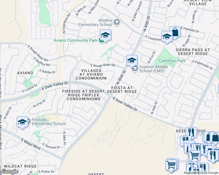 map of restaurants, bars, coffee shops, grocery stores, and more near 21830 North 40th Place in Phoenix