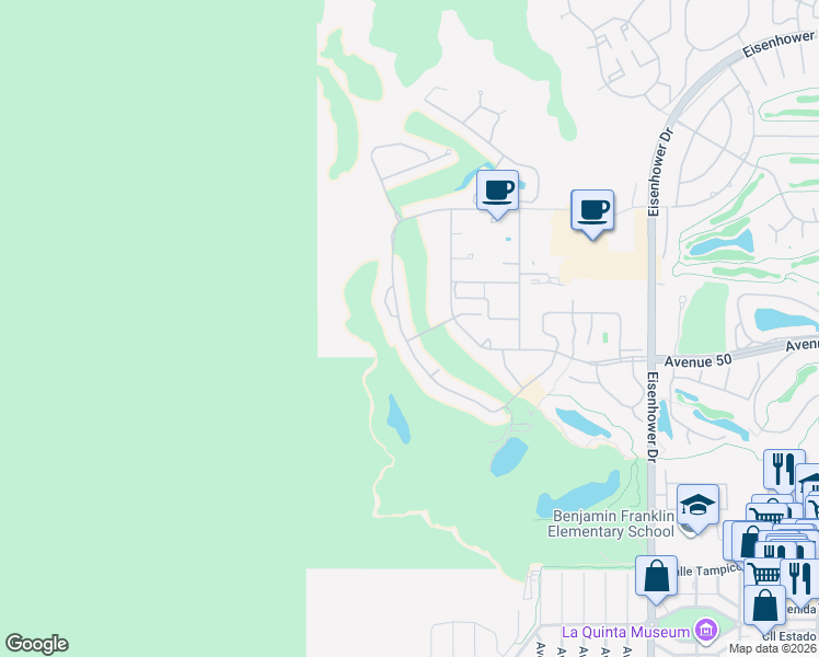 map of restaurants, bars, coffee shops, grocery stores, and more near 76895 Avenue Fernando in La Quinta