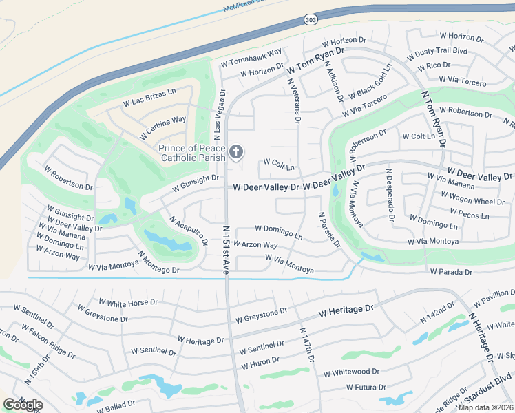 map of restaurants, bars, coffee shops, grocery stores, and more near 14818 West Domingo Lane in Sun City West