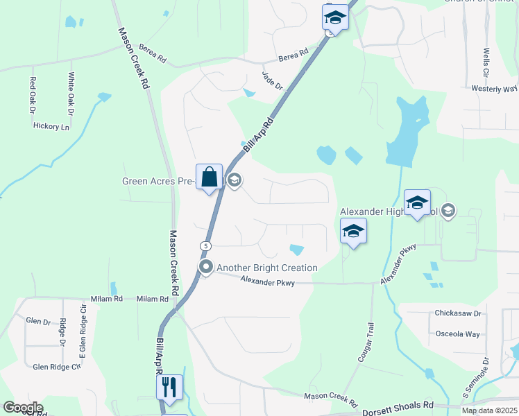 map of restaurants, bars, coffee shops, grocery stores, and more near 6835 Manor Creek Drive in Douglasville