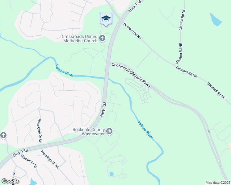 map of restaurants, bars, coffee shops, grocery stores, and more near 1705 Riverside Court Northeast in Conyers