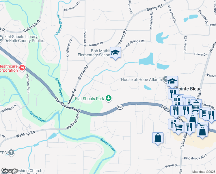 map of restaurants, bars, coffee shops, grocery stores, and more near 3340 Idlecreek Court in Decatur