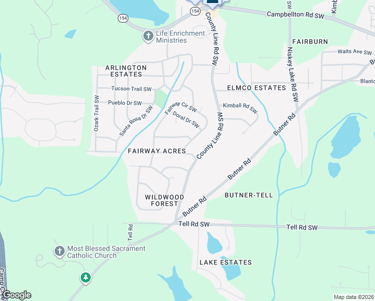 map of restaurants, bars, coffee shops, grocery stores, and more near 4548 Sahara Drive Southwest in Atlanta