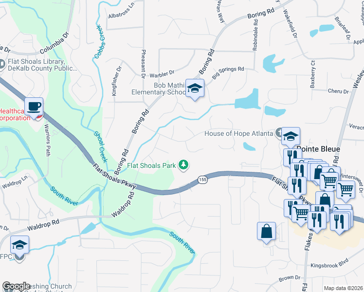 map of restaurants, bars, coffee shops, grocery stores, and more near 3340 Idlecreek Court in Decatur
