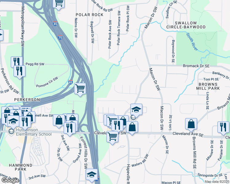 map of restaurants, bars, coffee shops, grocery stores, and more near 240 Preston Lane in Atlanta