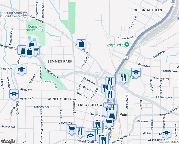 map of restaurants, bars, coffee shops, grocery stores, and more near in East Point