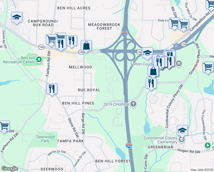 map of restaurants, bars, coffee shops, grocery stores, and more near 2670 Toucan Way in Atlanta