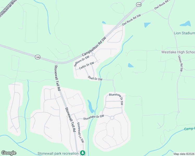 map of restaurants, bars, coffee shops, grocery stores, and more near 6283 Shell Drive Southwest in Atlanta