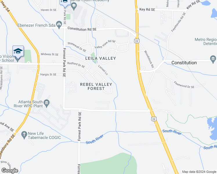 map of restaurants, bars, coffee shops, grocery stores, and more near 1230 Redford Drive Southeast in Atlanta