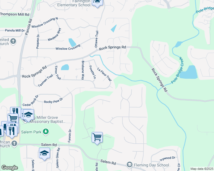 map of restaurants, bars, coffee shops, grocery stores, and more near 5566 La Fleur Trail in Stonecrest