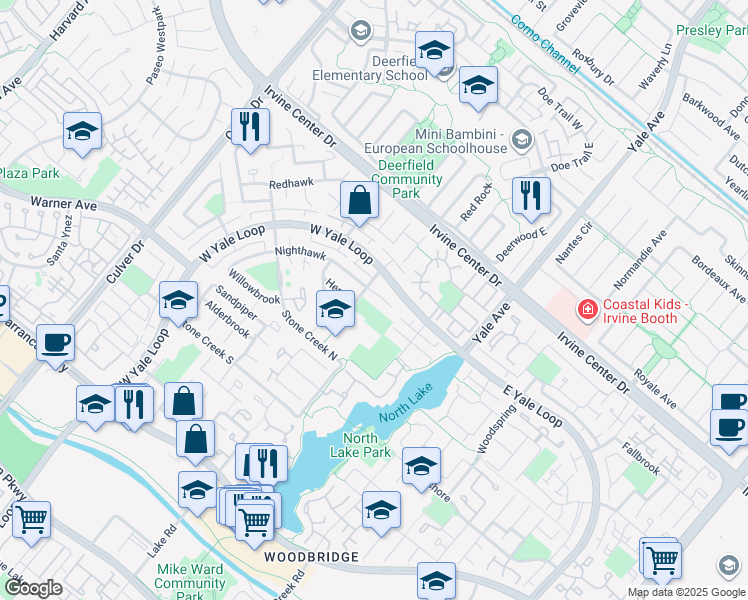 map of restaurants, bars, coffee shops, grocery stores, and more near 20 Heron in Irvine