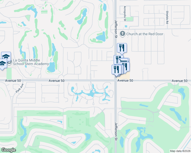 map of restaurants, bars, coffee shops, grocery stores, and more near 49930 Patti Court in La Quinta