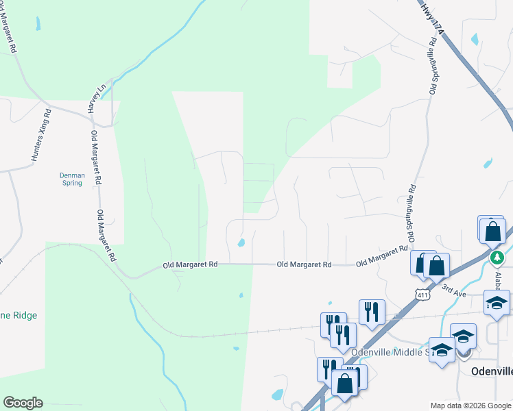 map of restaurants, bars, coffee shops, grocery stores, and more near 200 Havilah Hills Street in Odenville