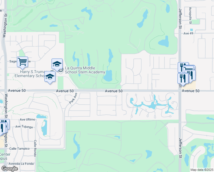 map of restaurants, bars, coffee shops, grocery stores, and more near 79370 Mission Drive West in La Quinta