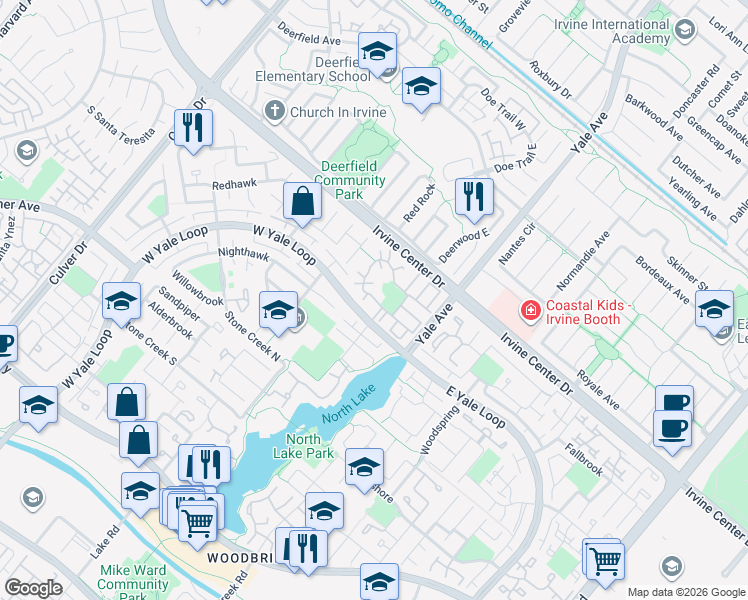 map of restaurants, bars, coffee shops, grocery stores, and more near 1 Pinewood in Irvine