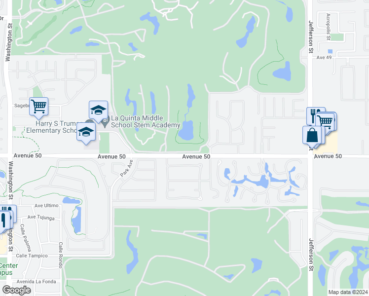 map of restaurants, bars, coffee shops, grocery stores, and more near 79370 Mission Drive West in La Quinta