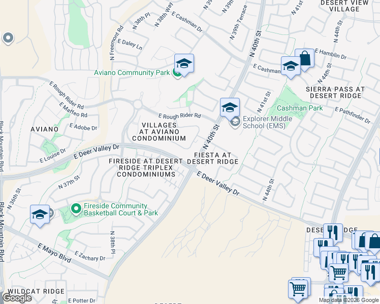 map of restaurants, bars, coffee shops, grocery stores, and more near 3935 East Rough Rider Road in Phoenix