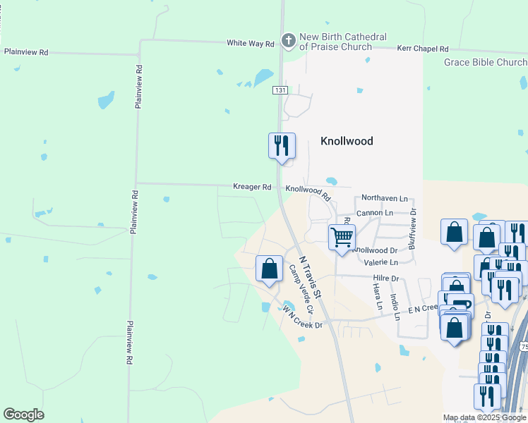 map of restaurants, bars, coffee shops, grocery stores, and more near 5119 Ambergate Lane in Sherman