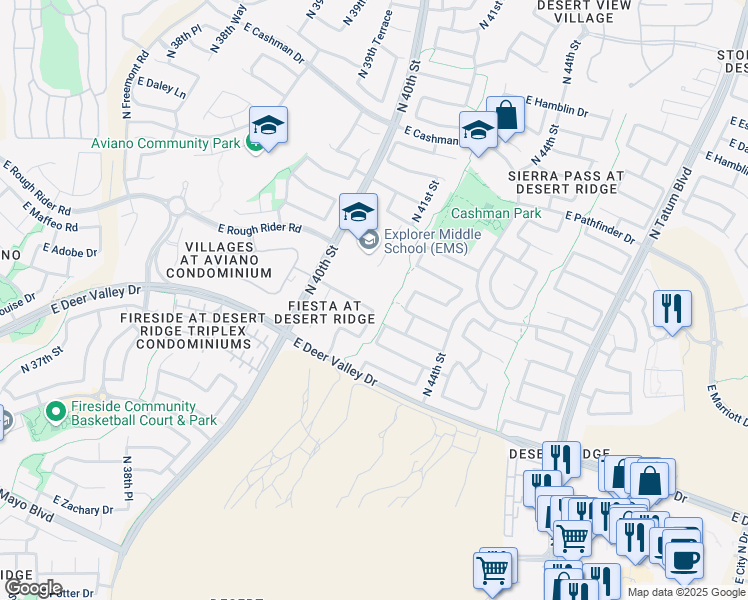map of restaurants, bars, coffee shops, grocery stores, and more near 21858 North 41st Street in Phoenix