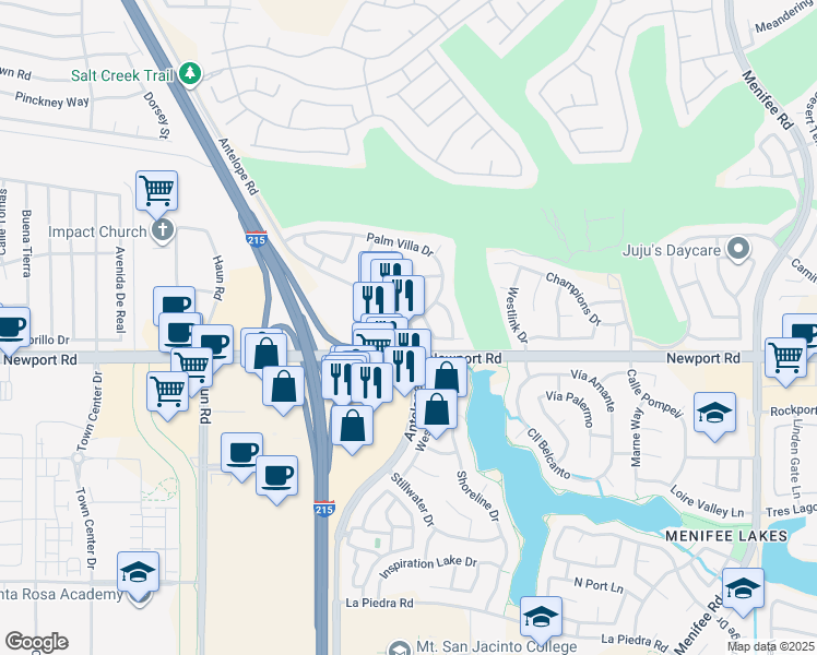 map of restaurants, bars, coffee shops, grocery stores, and more near in Menifee