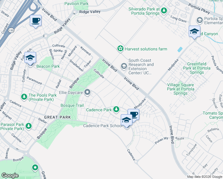 map of restaurants, bars, coffee shops, grocery stores, and more near 123 Balance in Irvine