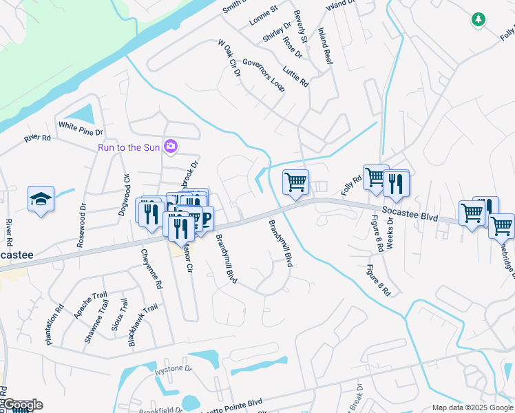 map of restaurants, bars, coffee shops, grocery stores, and more near 4300 Socastee Blvd in Myrtle Beach