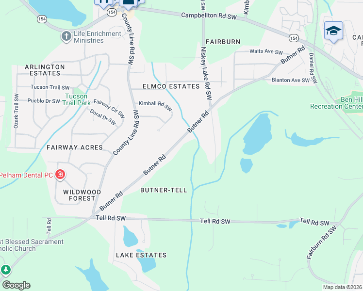 map of restaurants, bars, coffee shops, grocery stores, and more near 2516 Butner Road in Atlanta