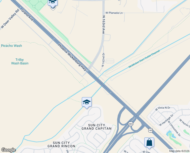 map of restaurants, bars, coffee shops, grocery stores, and more near Grand Avenue in Maricopa County