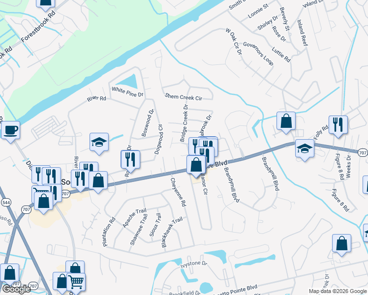 map of restaurants, bars, coffee shops, grocery stores, and more near 200 Stonebrook Drive in Myrtle Beach