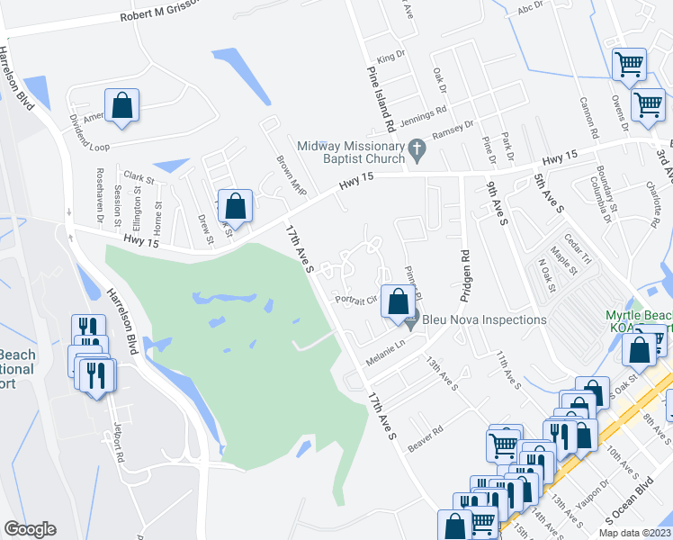 map of restaurants, bars, coffee shops, grocery stores, and more near 1020 Portico Loop in Myrtle Beach