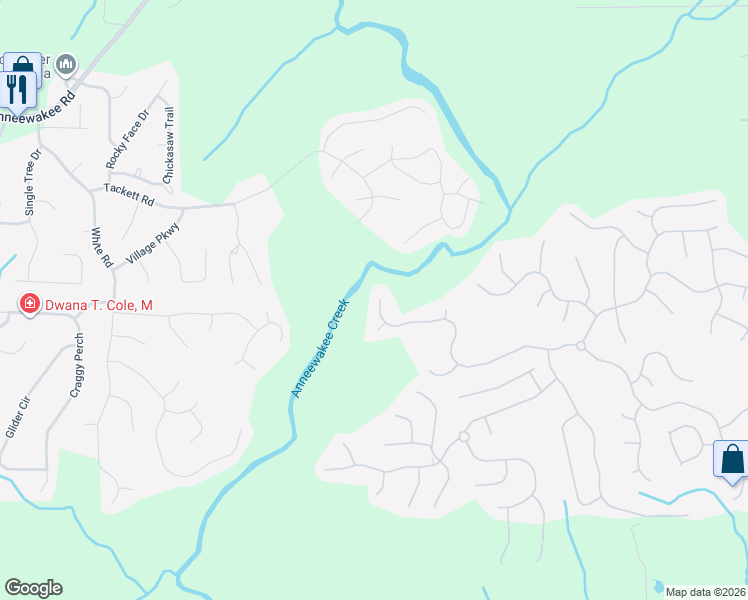 map of restaurants, bars, coffee shops, grocery stores, and more near 3430 Anneewakee Falls Parkway in Douglasville