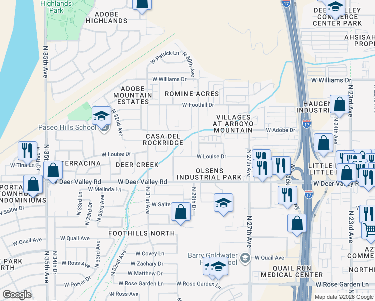 map of restaurants, bars, coffee shops, grocery stores, and more near 22008 North 29th Drive in Phoenix