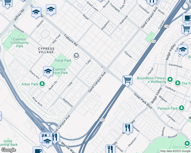 map of restaurants, bars, coffee shops, grocery stores, and more near 72 Maple Ash in Irvine