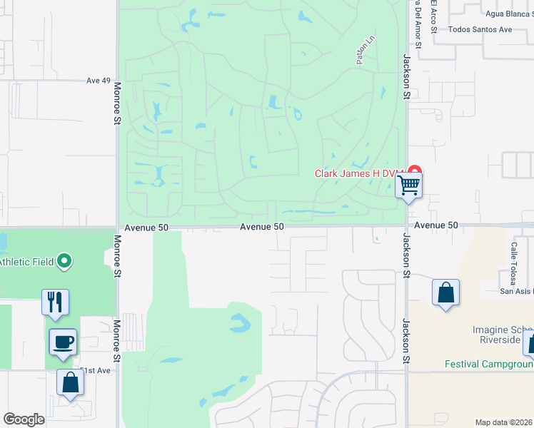 map of restaurants, bars, coffee shops, grocery stores, and more near 82599 Lincoln Drive in Indio