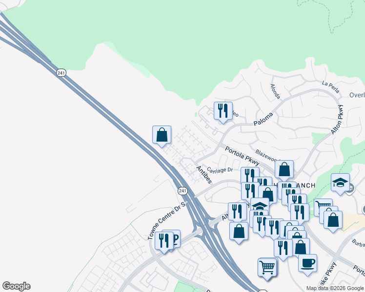 map of restaurants, bars, coffee shops, grocery stores, and more near 105 Antibedes in Lake Forest