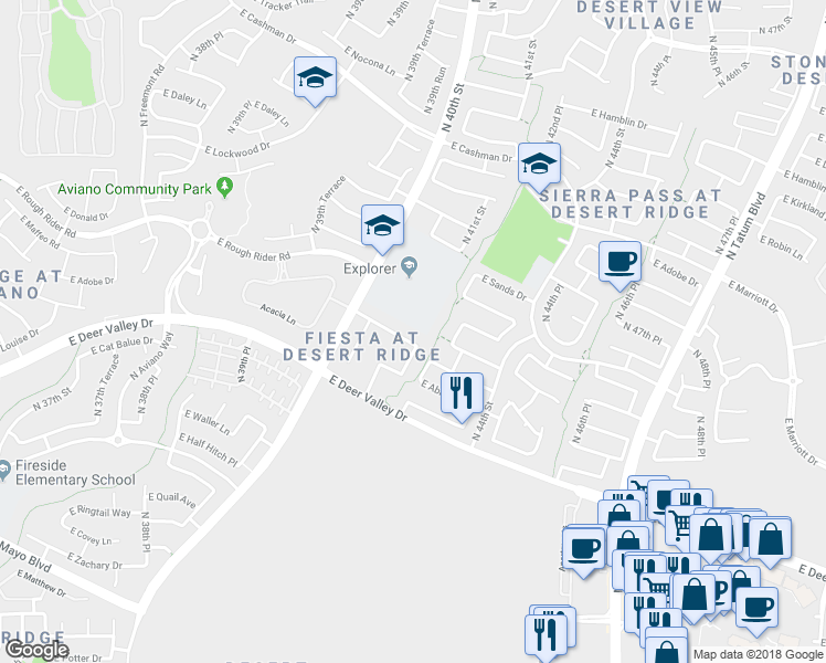 map of restaurants, bars, coffee shops, grocery stores, and more near 4062 East Melinda Lane in Phoenix