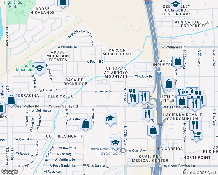 map of restaurants, bars, coffee shops, grocery stores, and more near 2819 West Louise Drive in Phoenix