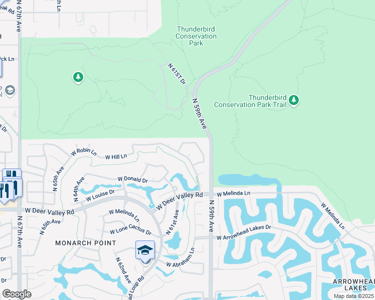 map of restaurants, bars, coffee shops, grocery stores, and more near 5945 West Crest Lane in Glendale