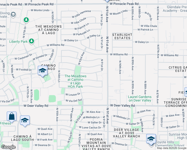 map of restaurants, bars, coffee shops, grocery stores, and more near 22204 North 92nd Avenue in Peoria