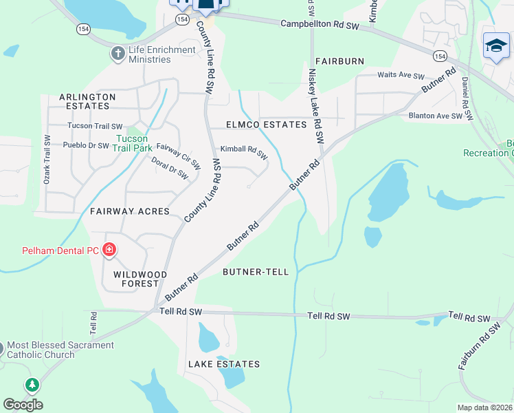 map of restaurants, bars, coffee shops, grocery stores, and more near 2565 Butner Road in Atlanta