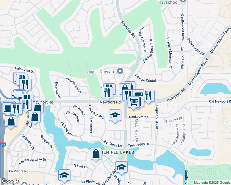 map of restaurants, bars, coffee shops, grocery stores, and more near 29923 Corte Cruzada in Menifee