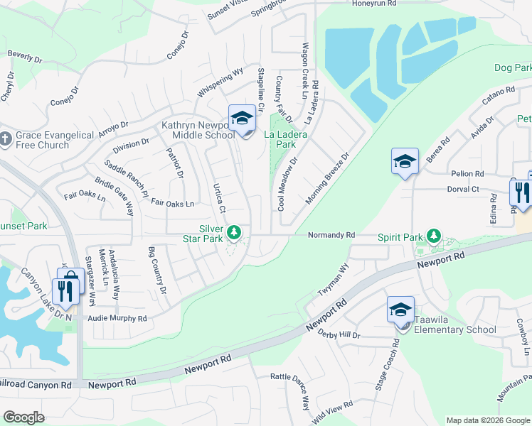 map of restaurants, bars, coffee shops, grocery stores, and more near 29908 Alisal Court in Menifee