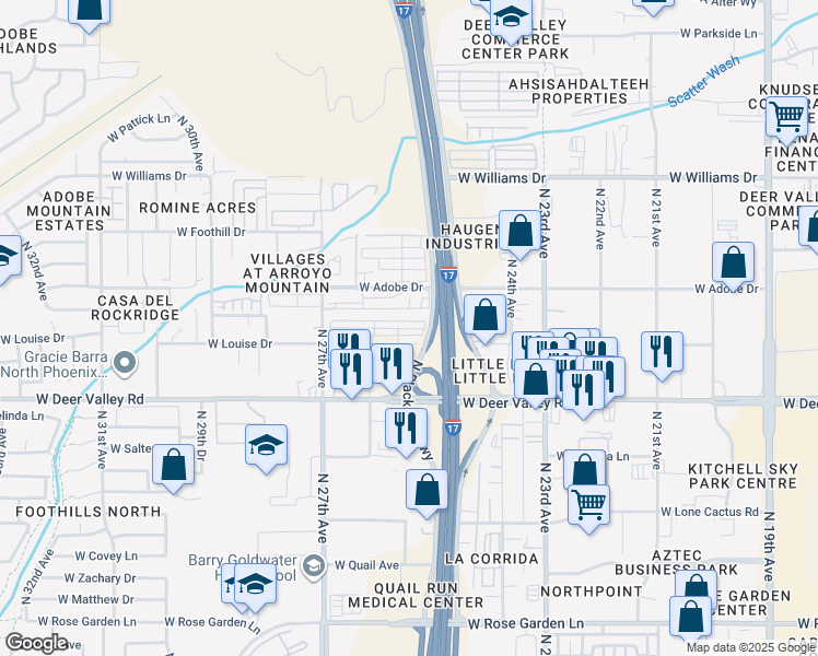 map of restaurants, bars, coffee shops, grocery stores, and more near 2550 West Louise Drive in Phoenix