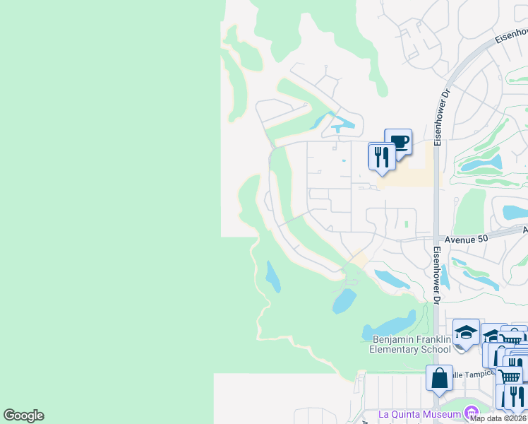 map of restaurants, bars, coffee shops, grocery stores, and more near 76940 Avenue Fernando in La Quinta