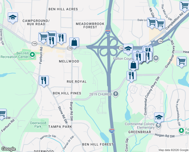 map of restaurants, bars, coffee shops, grocery stores, and more near 3417 Greenbriar Parkway Southwest in Atlanta