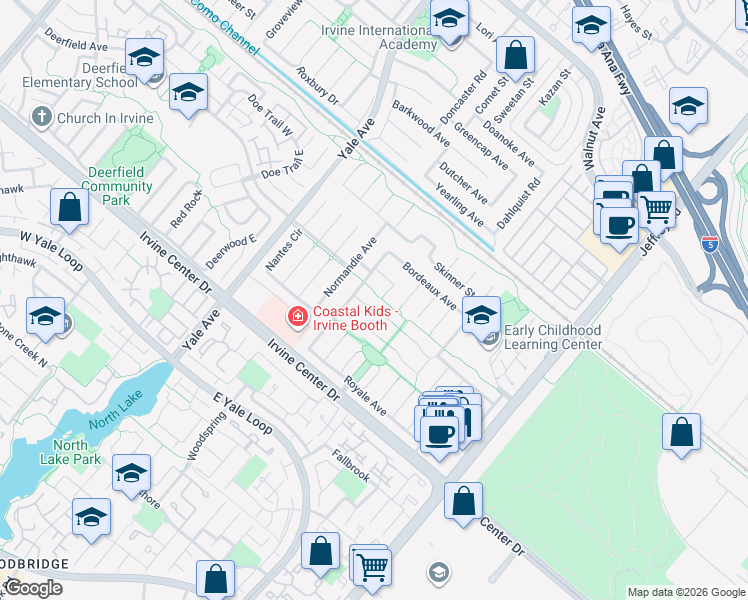 map of restaurants, bars, coffee shops, grocery stores, and more near 5071 Bayonne Circle in Irvine