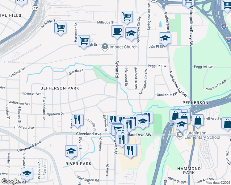 map of restaurants, bars, coffee shops, grocery stores, and more near in East Point