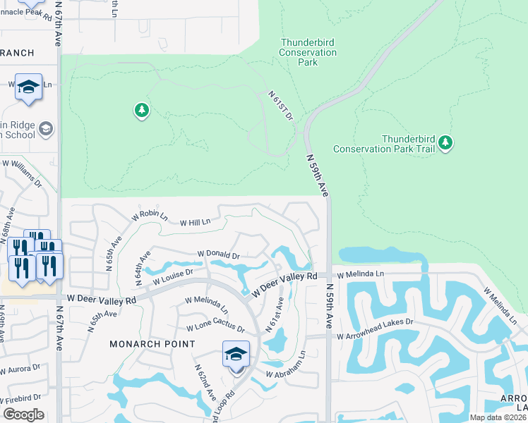 map of restaurants, bars, coffee shops, grocery stores, and more near 22410 North 59th Lane in Glendale